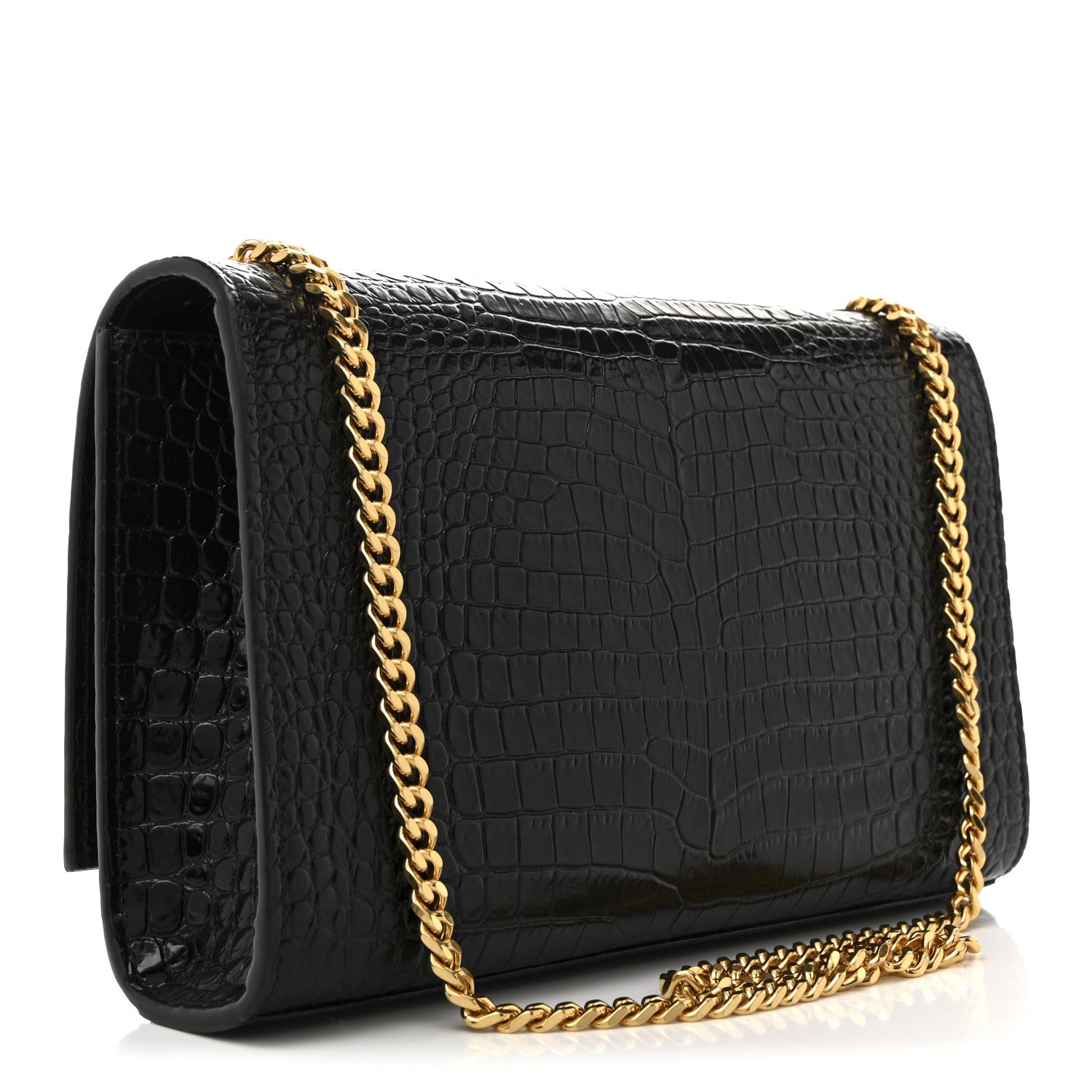 Saint Laurent Calfskin Crocodile Embossed Medium Classic Monogram Kate Tassel Satchel Black 3 of 11