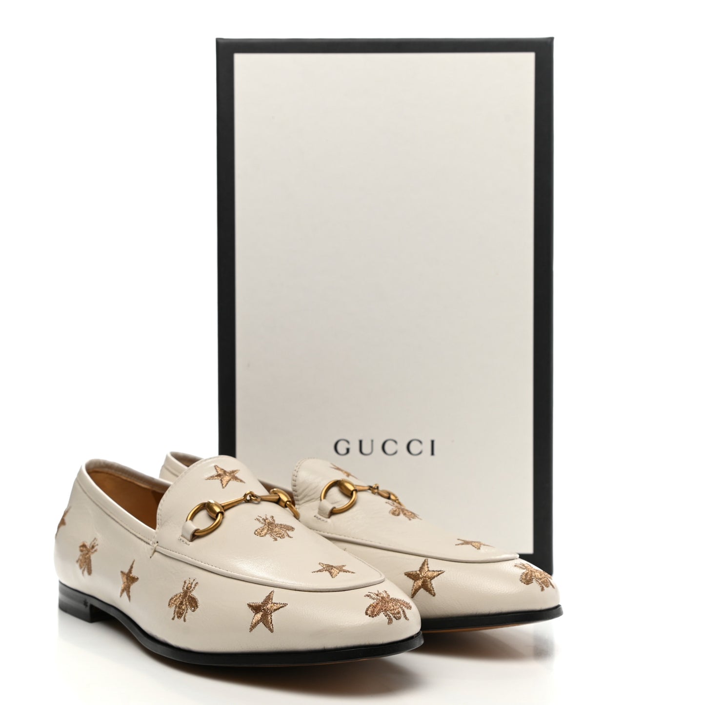 Goatskin Bee Star Embroidered Womens Jordaan Loafers 39.5 Mystic White