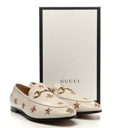 Gucci Goatskin Bee Star Embroidered Womens Jordaan Loafers 39.5 Mystic White 10 of 10