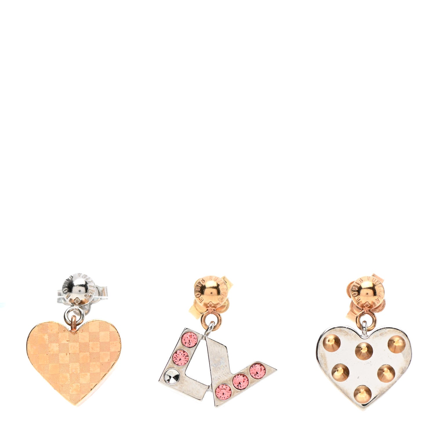 Louis Vuitton Swarovski Crystal Spiky Valentine Earrings Set of 3 Silver Gold 1 of 5