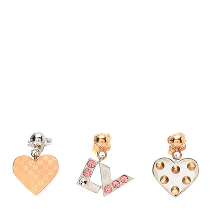 Louis Vuitton Swarovski Crystal Spiky Valentine Earrings Set of 3 Silver Gold 1 of 5
