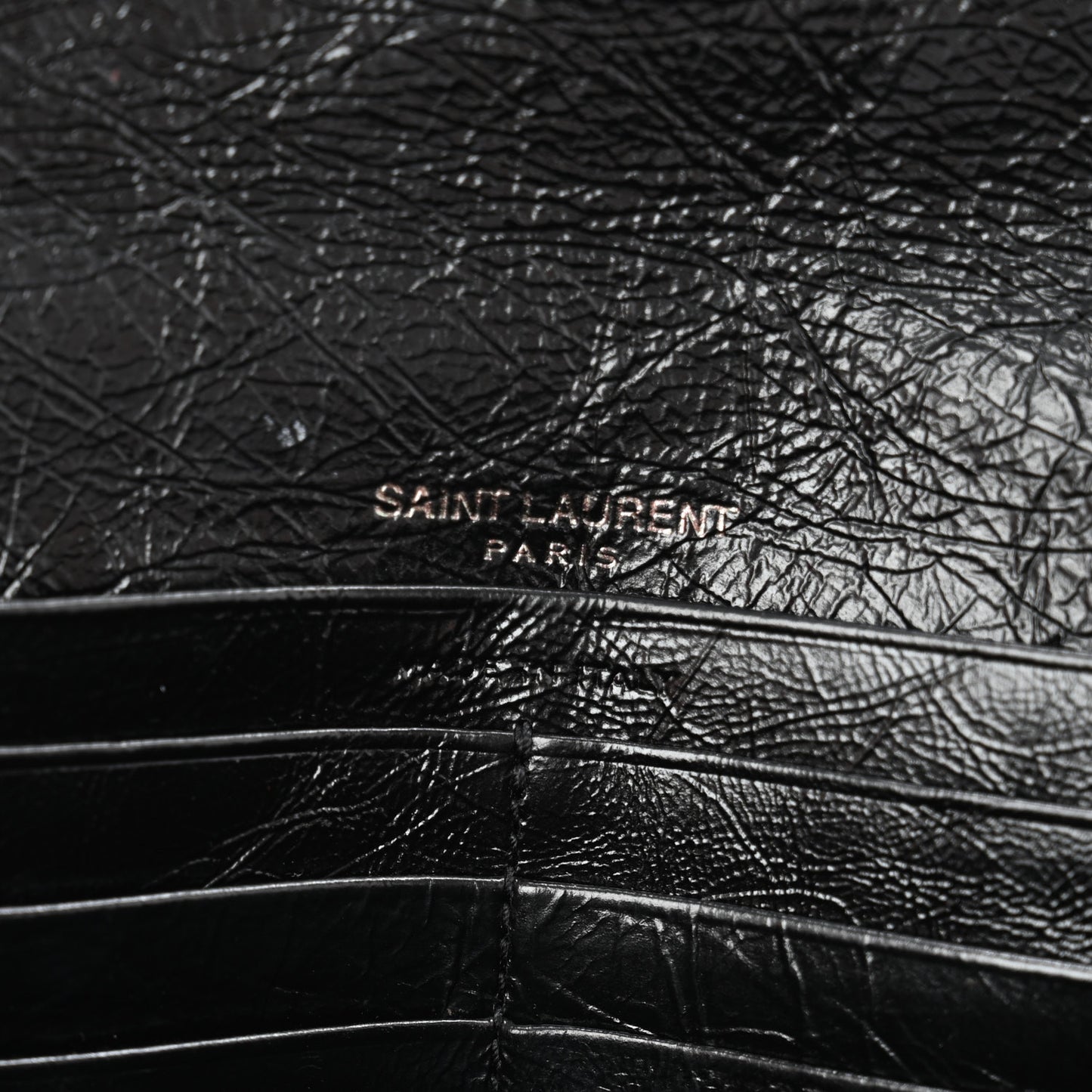 Crinkled Calfskin Matelasse Monogram Niki Wallet Black