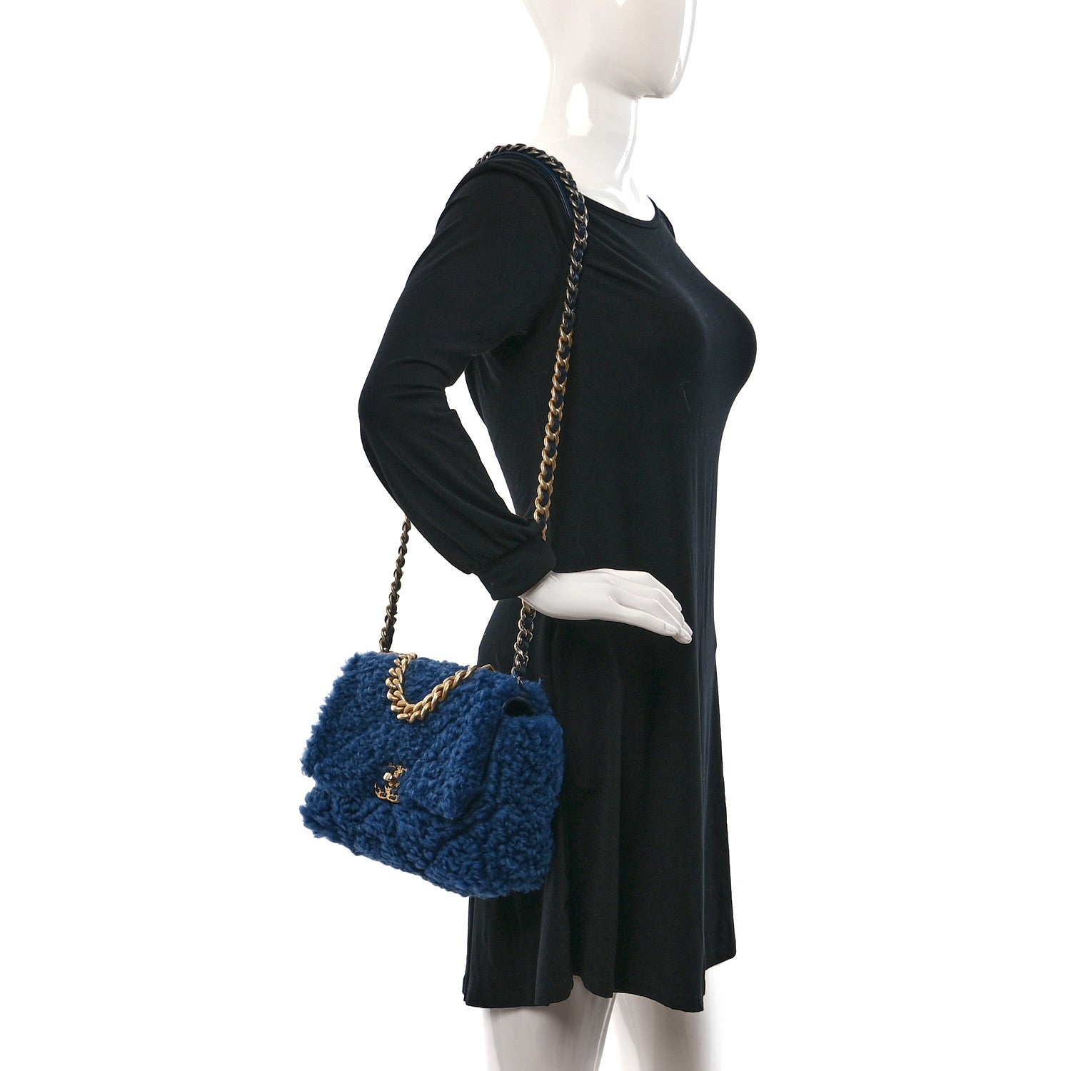 Chanel Shearling Sheepskin Medium Chanel 19 Flap Blue 2 of 10