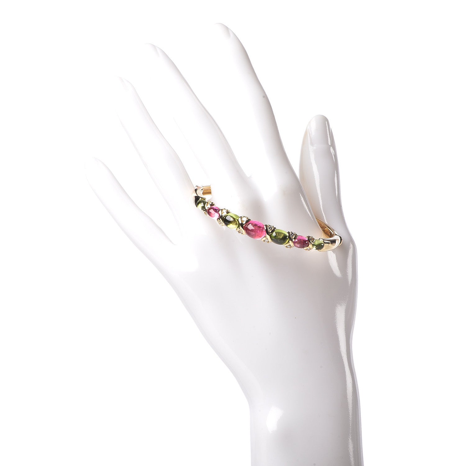 Tiffany 18K Yellow Gold Tourmaline Peridot Diamond Bangle Bracelet 2 of 4
