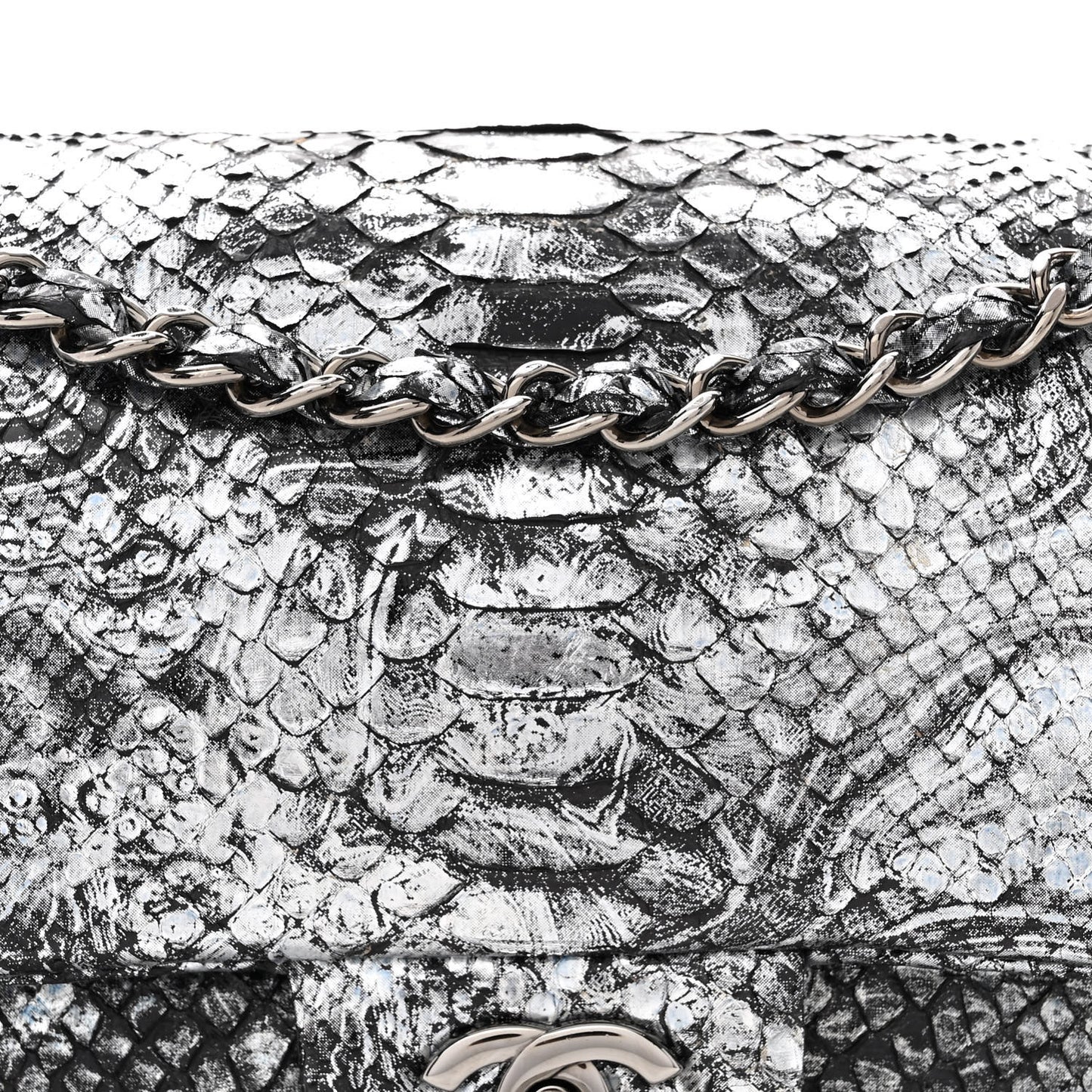 Metallic Snakeskin Medium Double Flap Blue