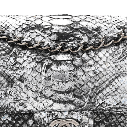 Chanel Metallic Snakeskin Medium Double Flap Blue 7 of 14