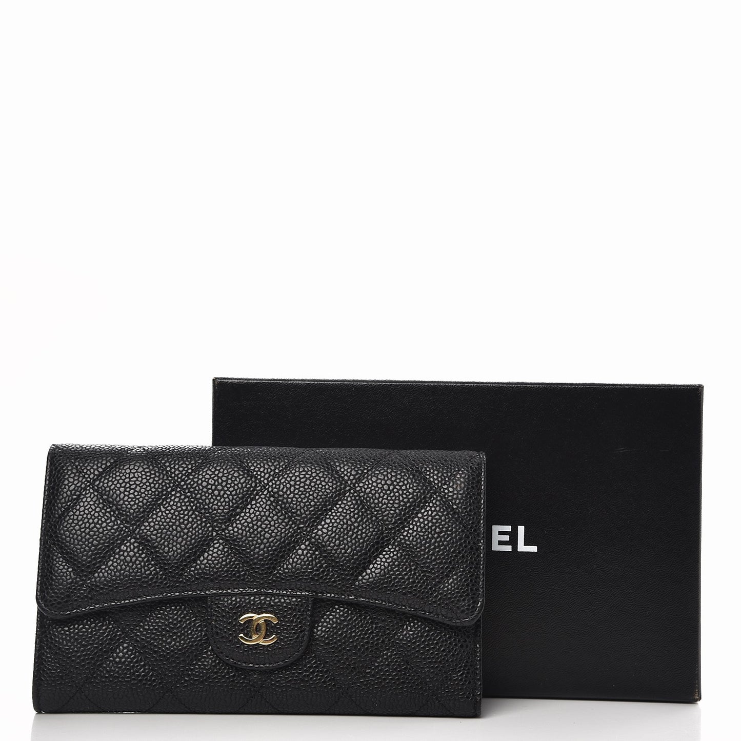 Caviar Quilted Large Flap Wallet Black