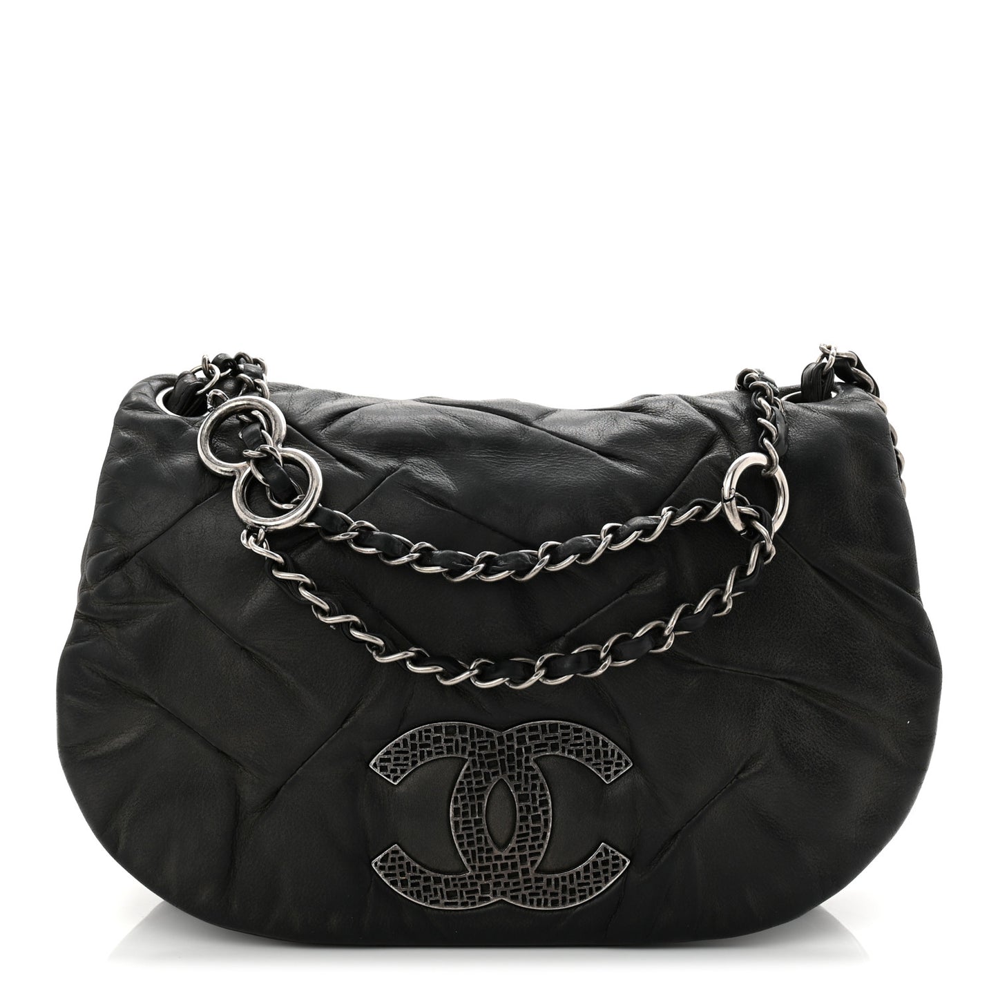 Iridescent Calfskin Glint Flap Black