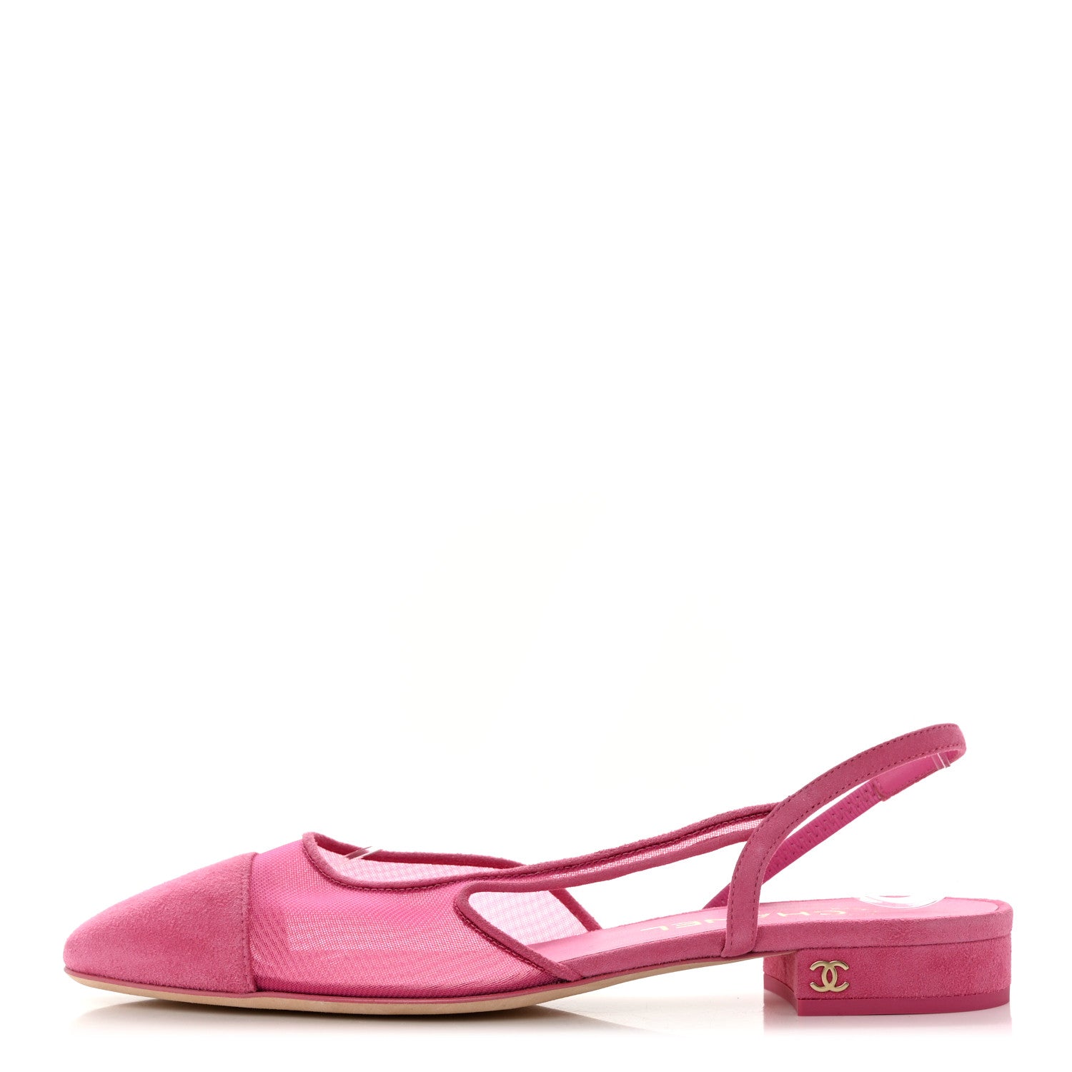 Chanel Mesh Suede Kidskin Cap Toe CC Slingback Flat 38 Pink 1 of 7