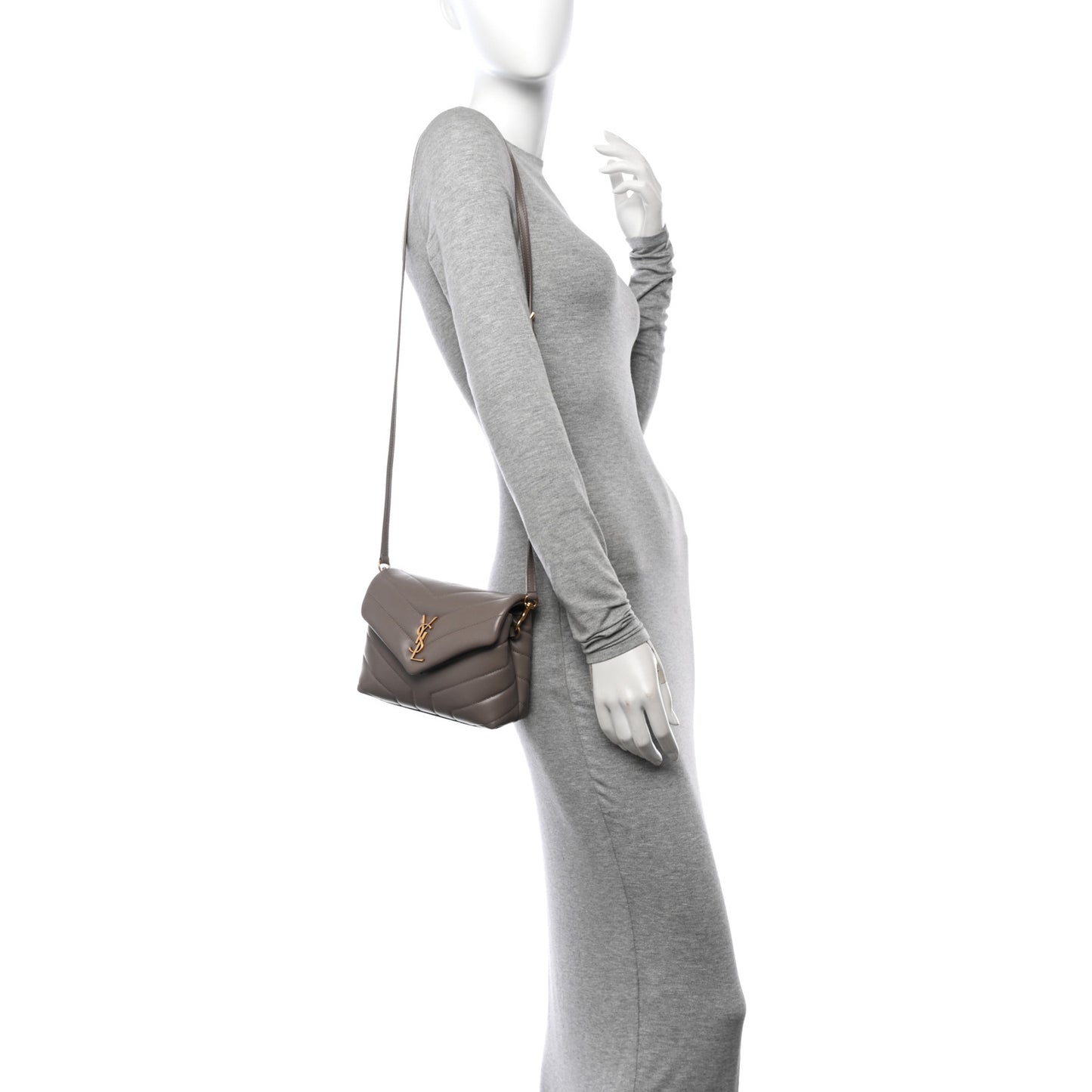 Calfskin Y Quilted Monogram Toy Loulou Crossbody Bag Greyish Brown