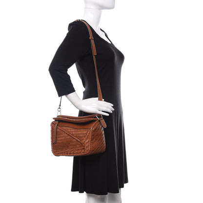 Loewe Calfskin Woven Small Puzzle Bag Tan 2 of 9