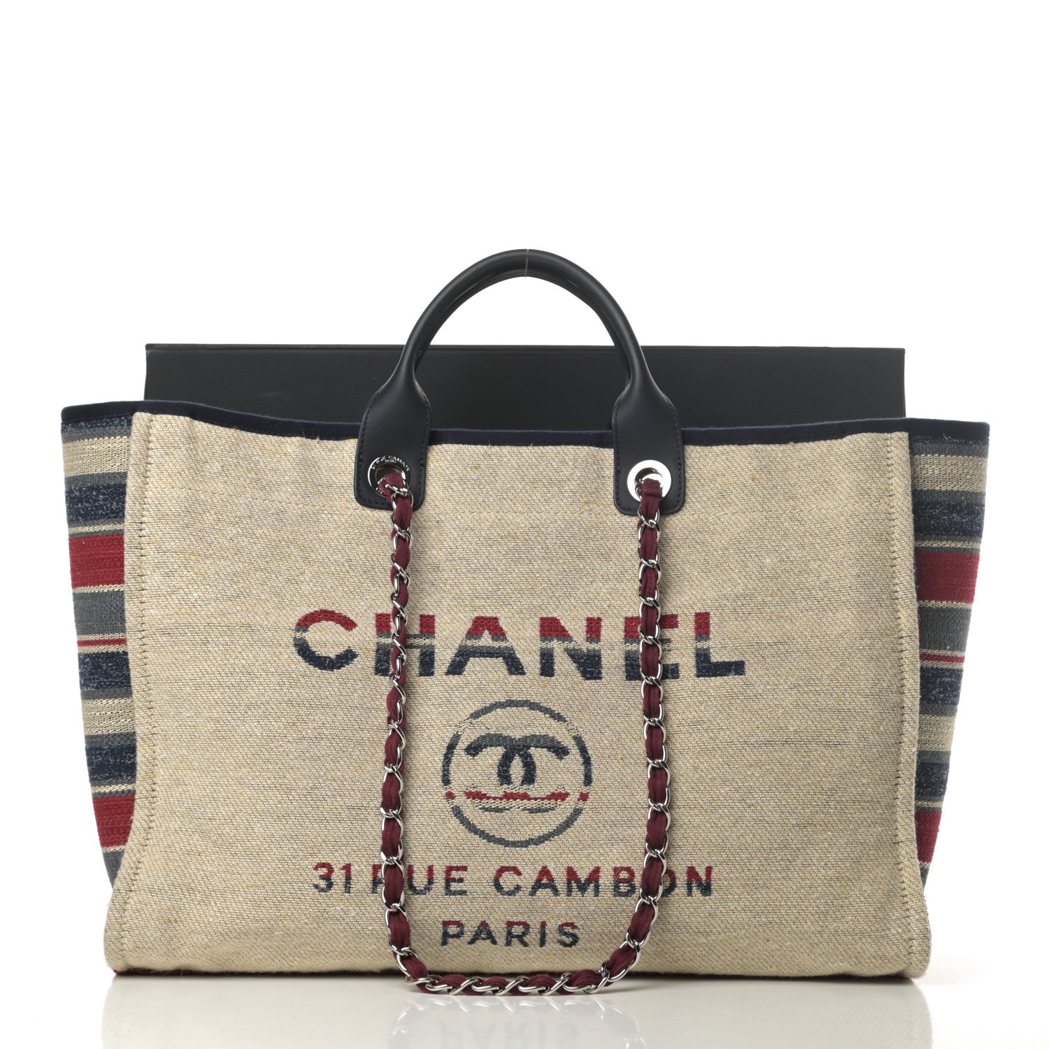 Chanel Striped Canvas Large Deauville Tote Beige 14 of 14