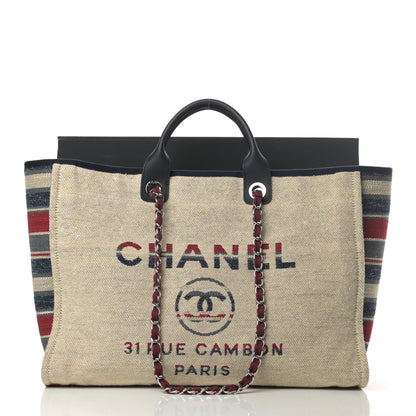 Chanel Striped Canvas Large Deauville Tote Beige 14 of 14