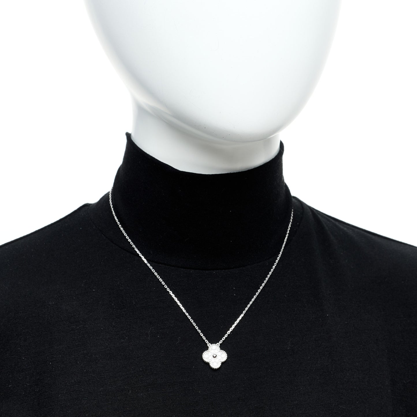 18K White Gold Diamond Vintage Alhambra Pendant Necklace