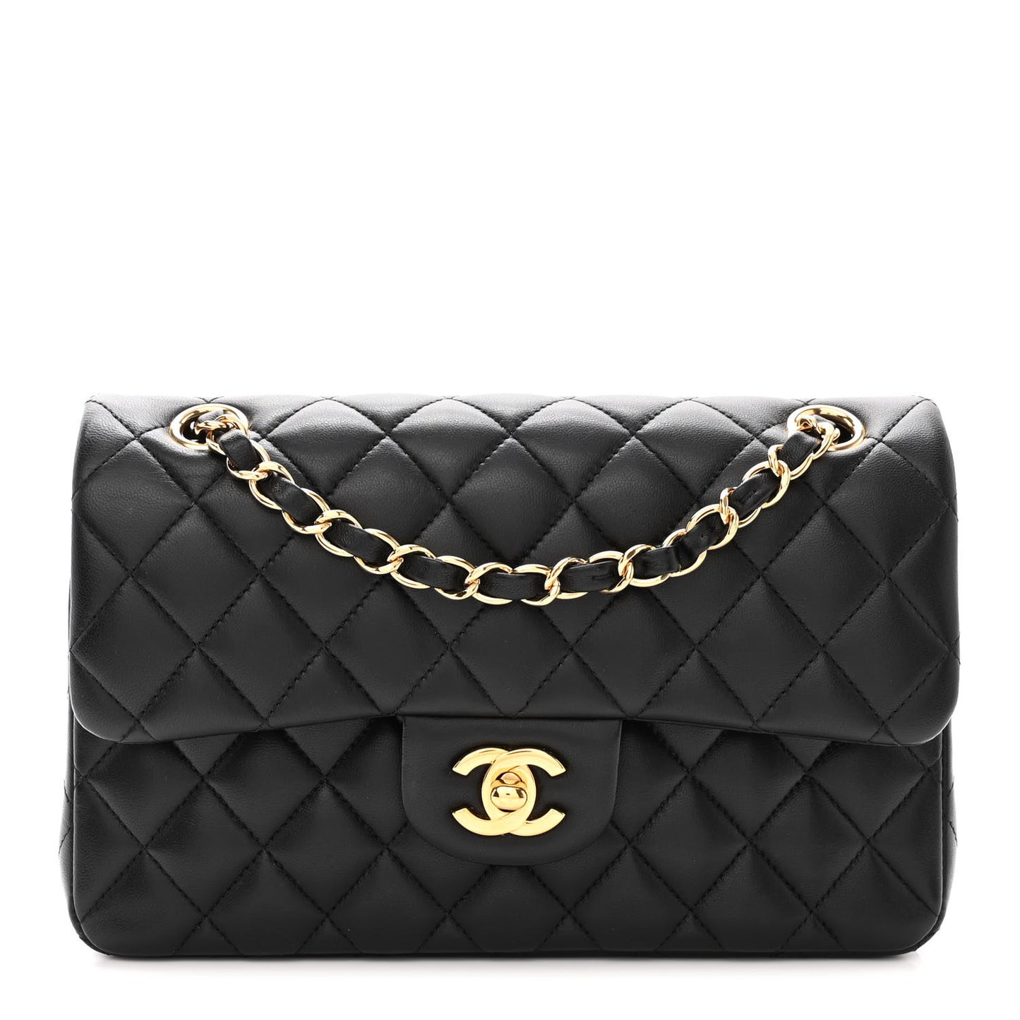 Lambskin Quilted Small Double Flap Black