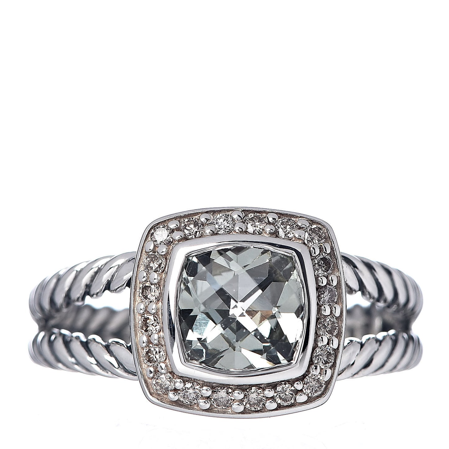 Sterling Silver Diamond Prasiolite 7mm Petite Albion Ring 54 7