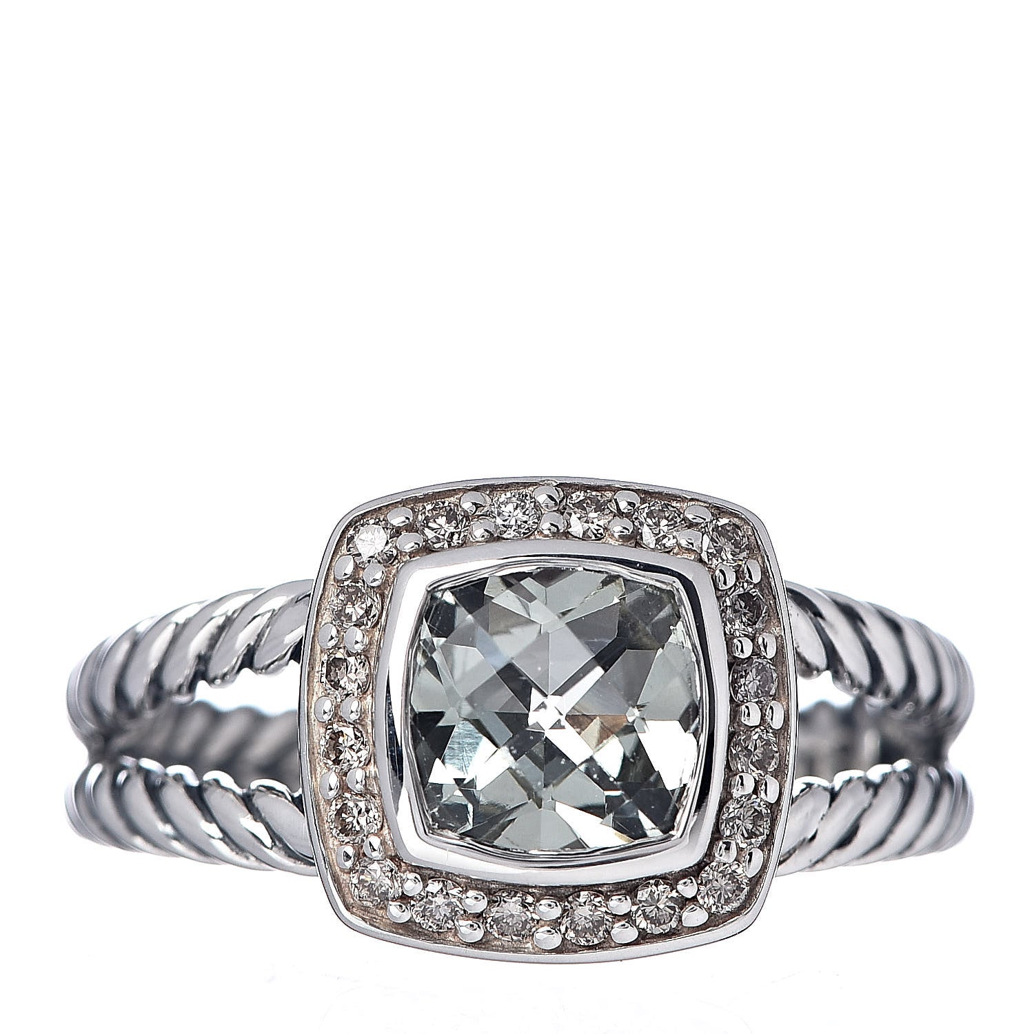 David Yurman Sterling Silver Diamond Prasiolite 7mm Petite Albion Ring 54 7 1 of 6