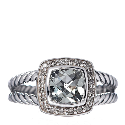 David Yurman Sterling Silver Diamond Prasiolite 7mm Petite Albion Ring 54 7 1 of 6