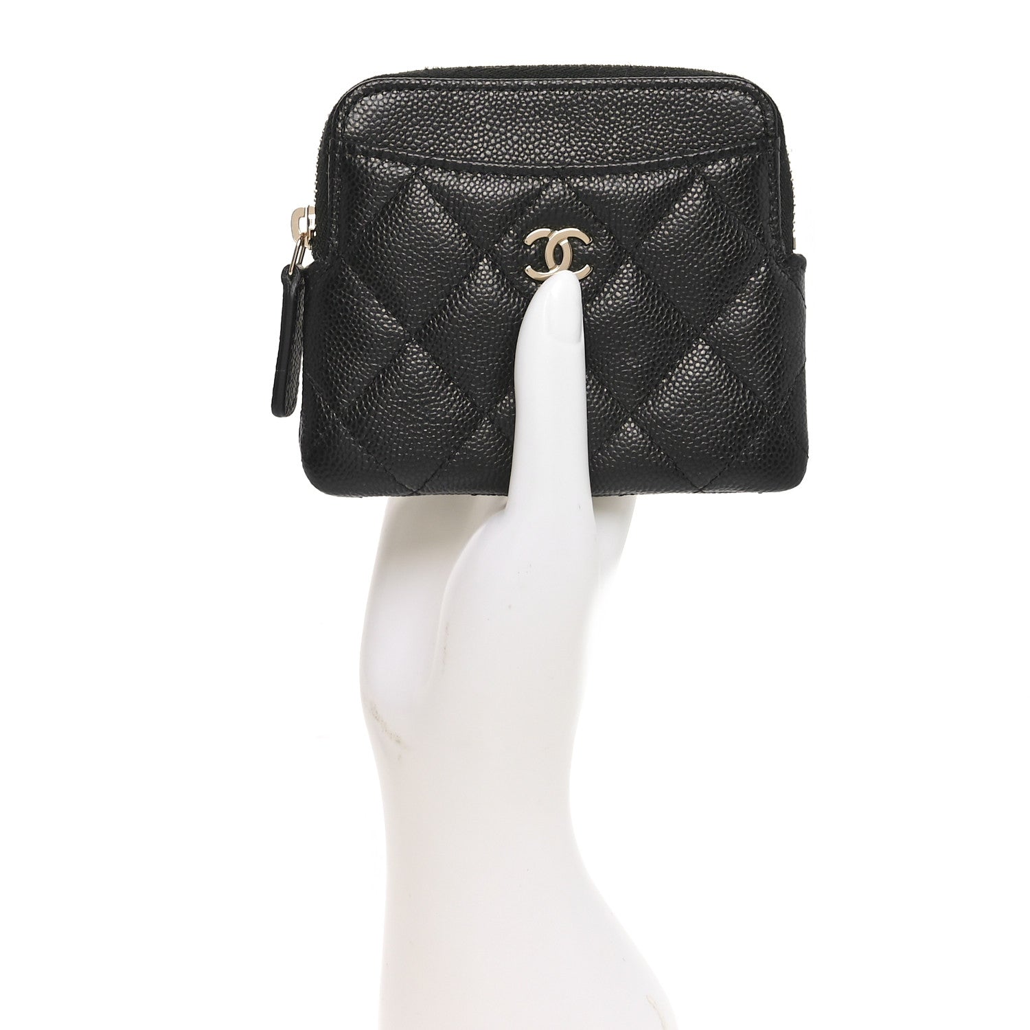 Chanel Caviar Quilted Zip Card Holder Wallet Black 2 of 9