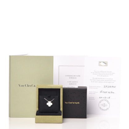 Van Cleef & Arpels 18K White Gold Mother of Pearl Vintage Alhambra Pendant Necklace 8 of 8