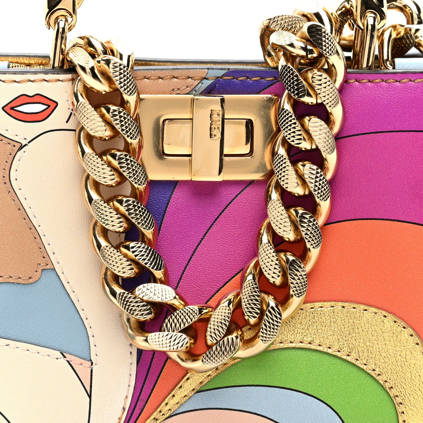 Nappa Rainbow Inlay Nano Peekaboo Maxi Handle Satchel Azzurro Baby Multicolor