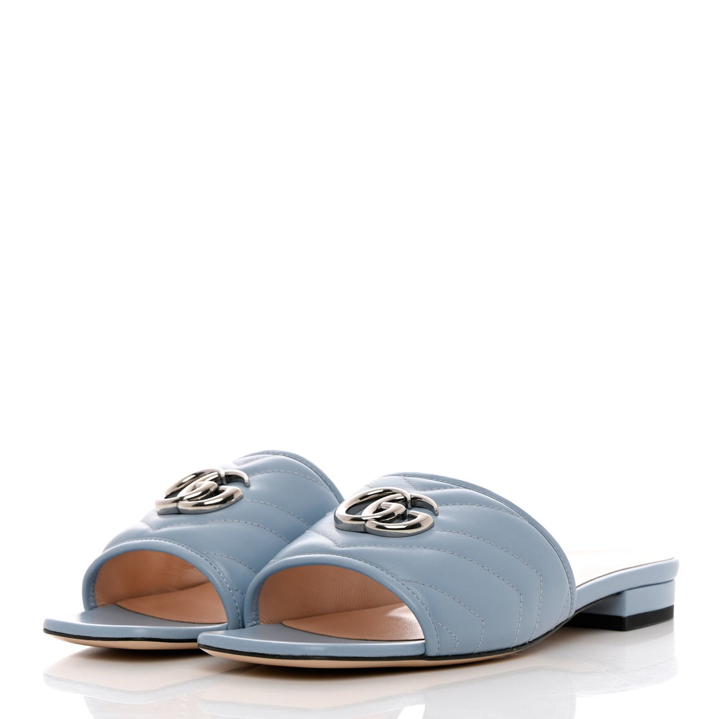 Nappa Matelasse GG Marmont Flat Slide Sandals 37.5 Porcelain Light Blue