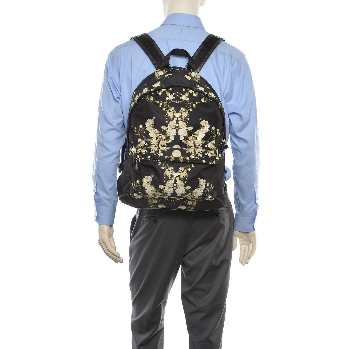 Nylon Calfskin Baby's Breath Print Backpack Black