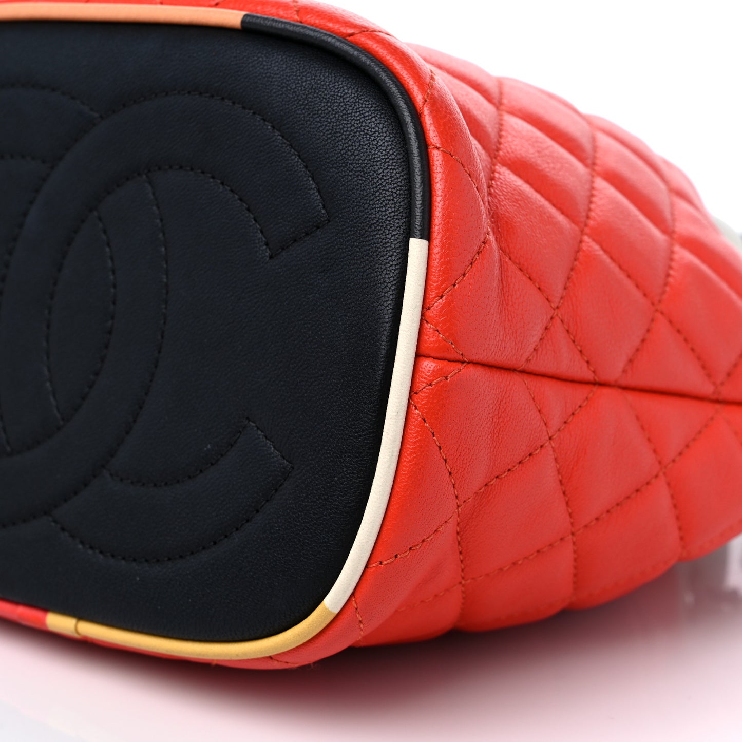 Lambskin Quilted Cuba Drawstring Tote Red White Blue