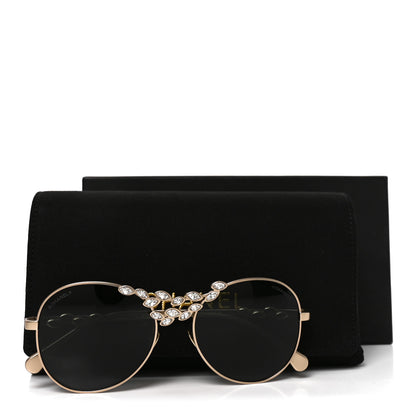 Chanel Metal Crystal Sparkling Wheat Round Sunglasses 71582 Gold 7 of 7