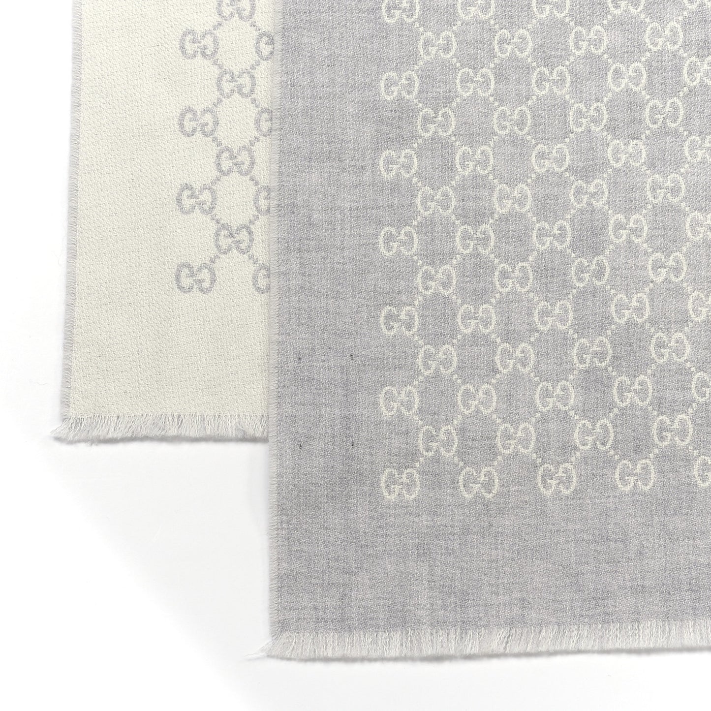 Wool Jacquard Monogram Fringe Scarf Grey