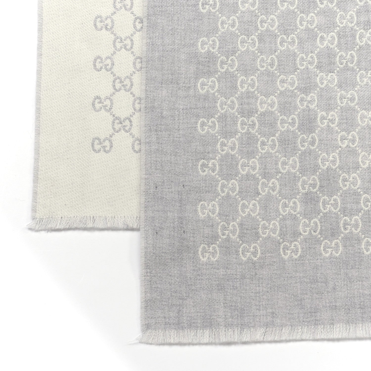 Gucci Wool Jacquard Monogram Fringe Scarf Grey 3 of 5