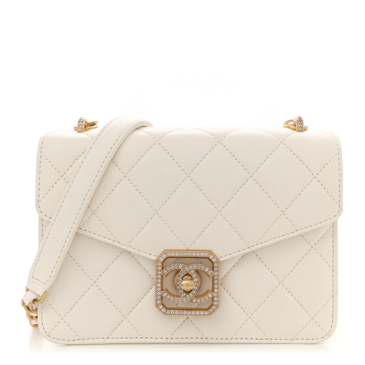 Chanel Calfskin Strass Quilted Flap White 1 of 14
