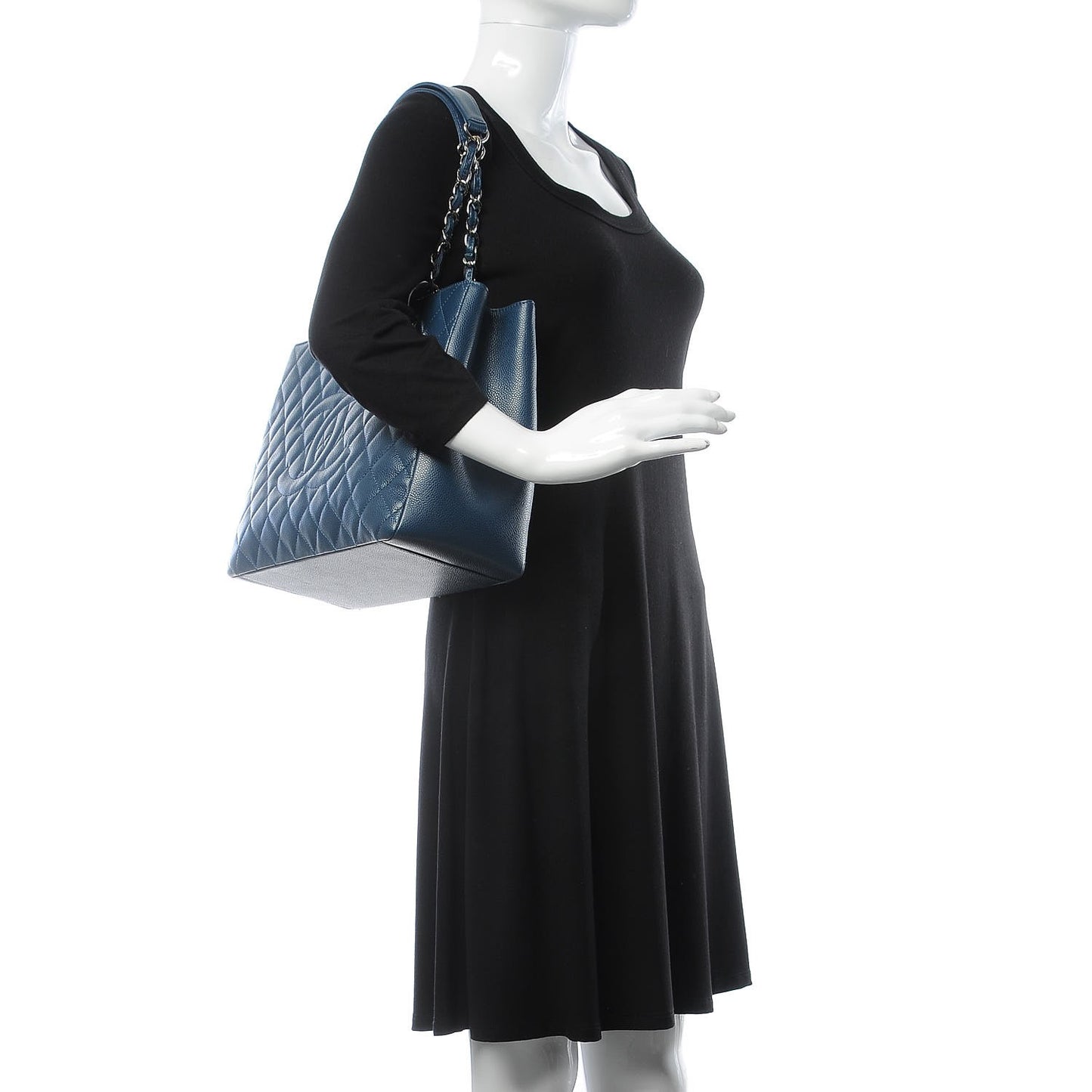 Caviar Quilted Grand Shopping Tote GST Dark Blue