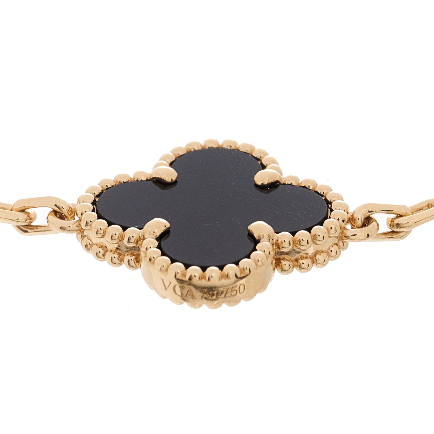 18K Yellow Gold Black Onyx 5 Motifs Vintage Alhambra Bracelet