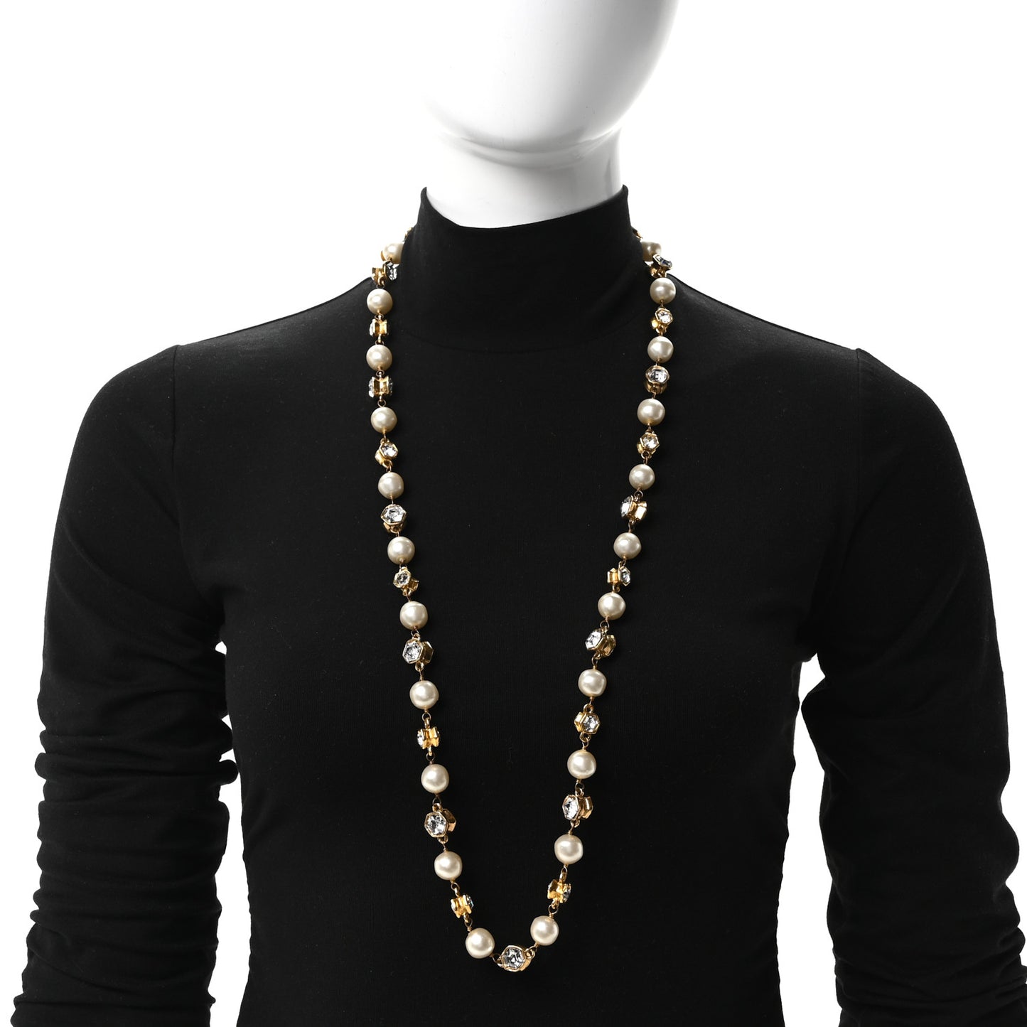 Pearl Crystal Long Necklace Gold