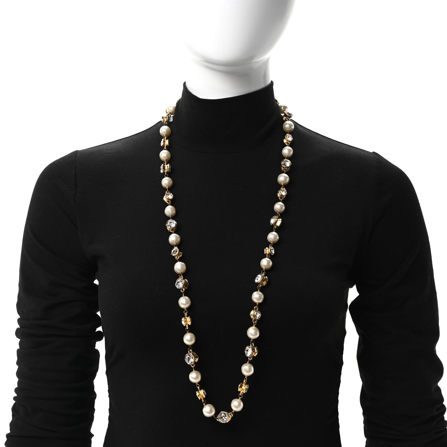 Chanel Pearl Crystal Long Necklace Gold 2 of 4