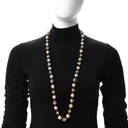 Chanel Pearl Crystal Long Necklace Gold 2 of 4