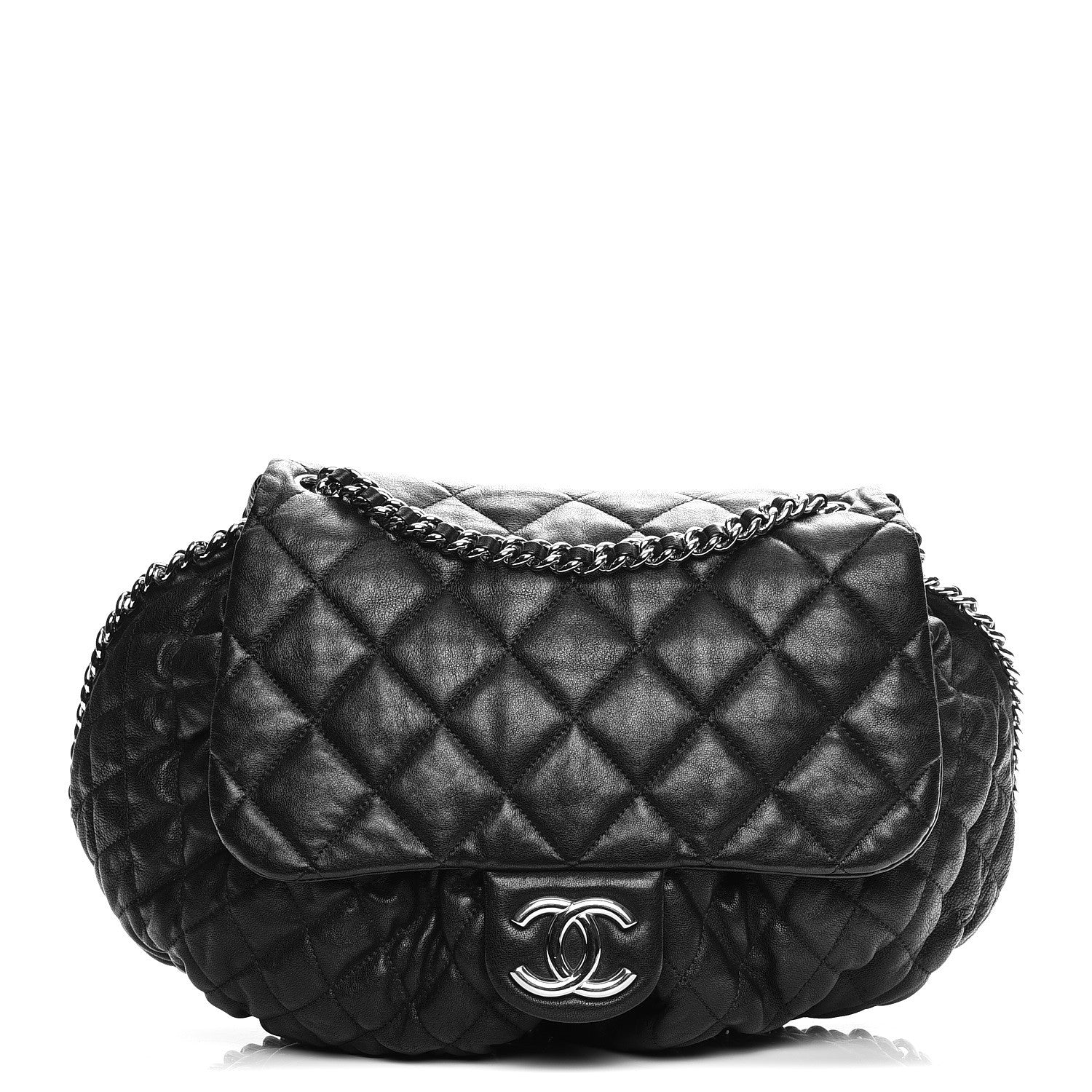Chanel Washed Lambskin Quilted Large Chain Around Messenger Black 1 of 10