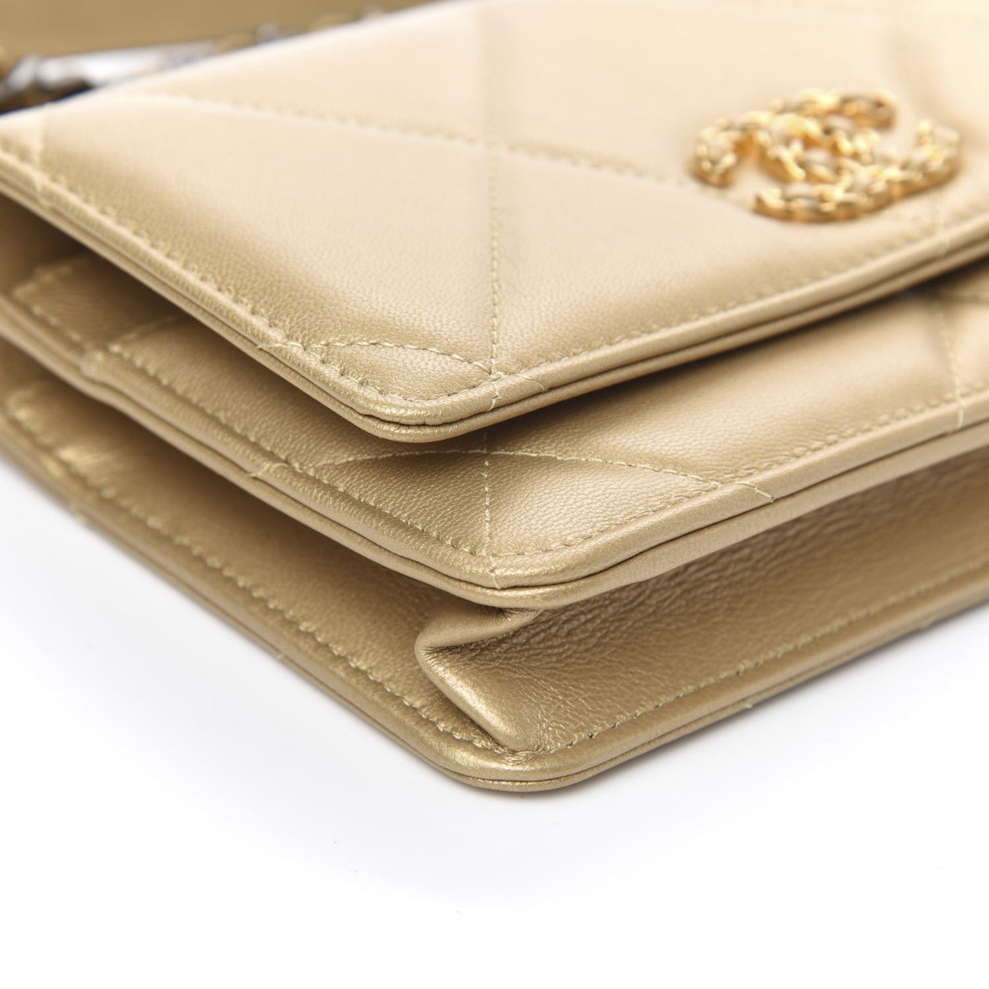 Metallic Goatskin Quilted 19 Wallet On Chain WOC Gold