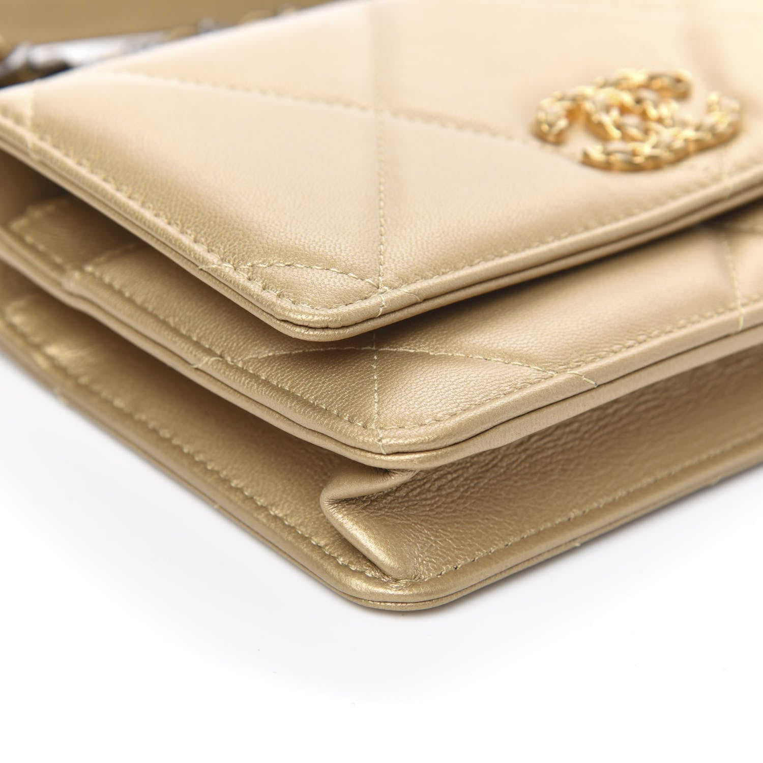 Chanel Metallic Goatskin Quilted 19 Wallet On Chain WOC Gold 9 of 14