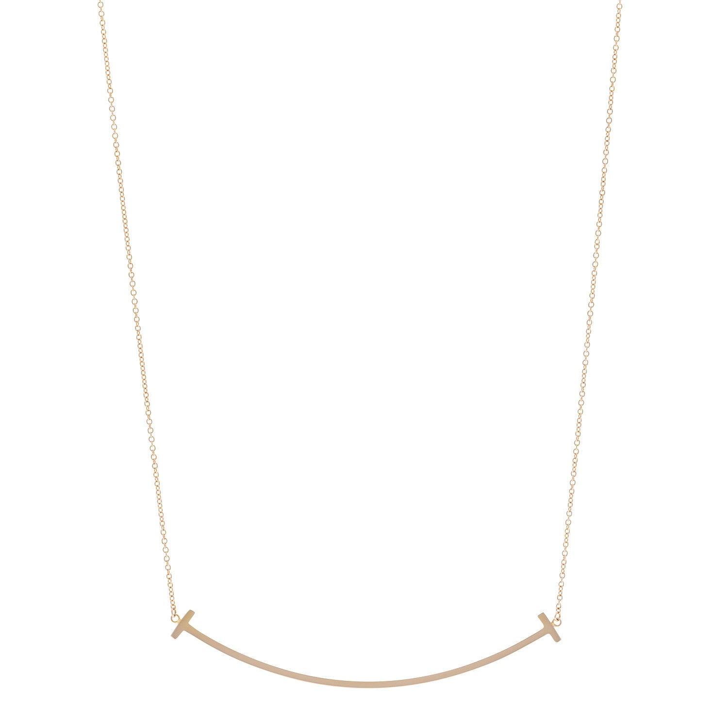 Tiffany 18K Rose Gold Large T Smile Pendant Necklace 1 of 4
