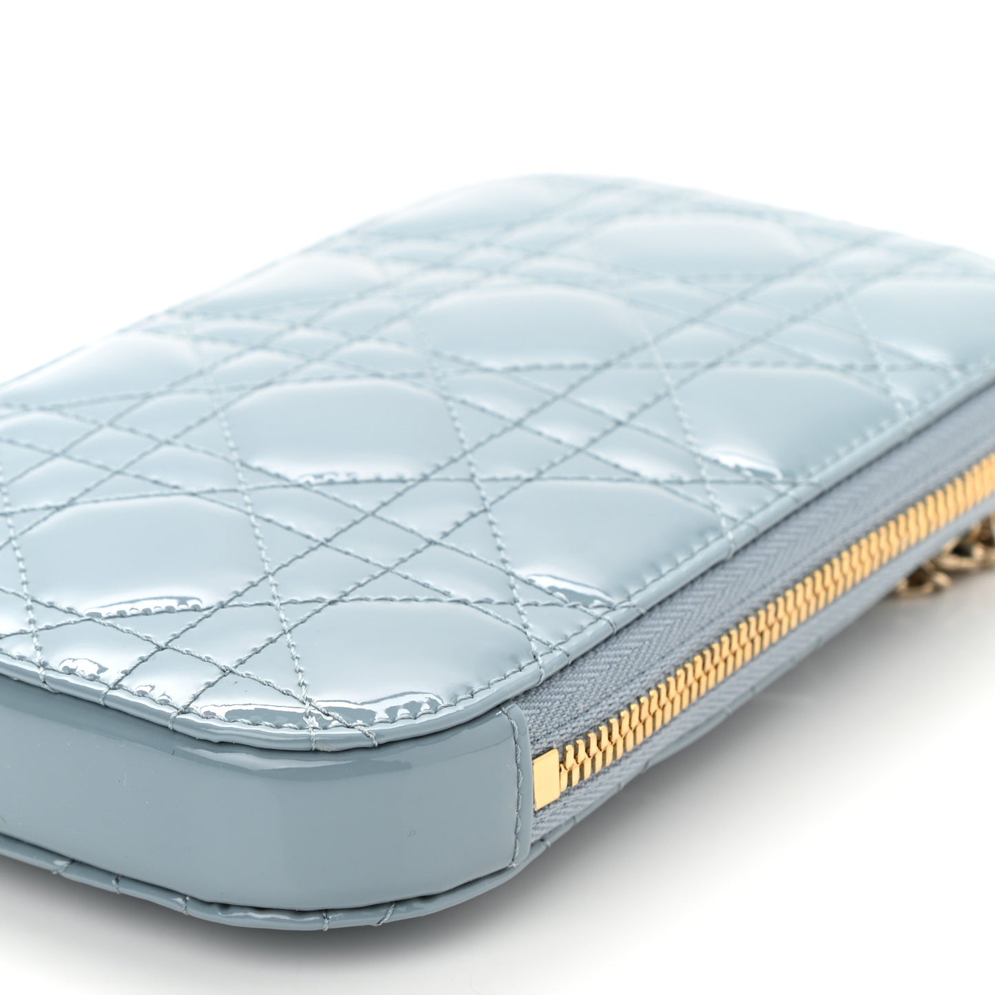 Patent Cannage Lady Dior Phone Holder Cloud Blue