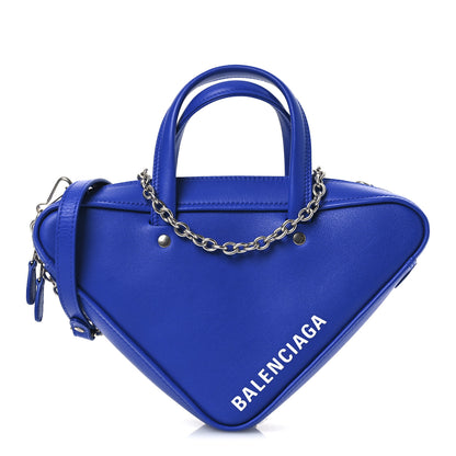 Balenciaga Shiny Day Calfskin Logo XS Triangle Chain Duffle Bleu Roi White 1 of 12