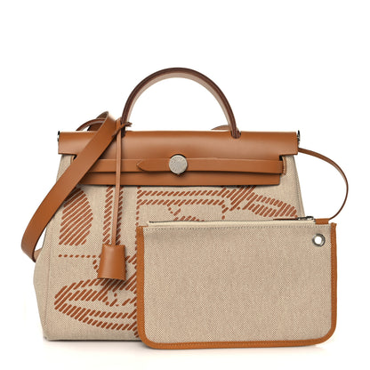 Hermes Vache Hunter Toile H Brides de Gala Herbag Zip Retourne 31 PM Natural 3 of 15