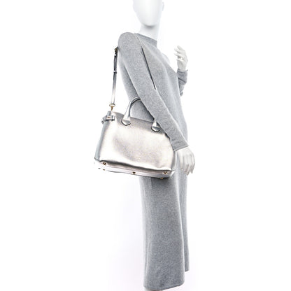 Burberry Metallic Grainy Calfskin House Check Medium Banner Tote Silver 2 of 14