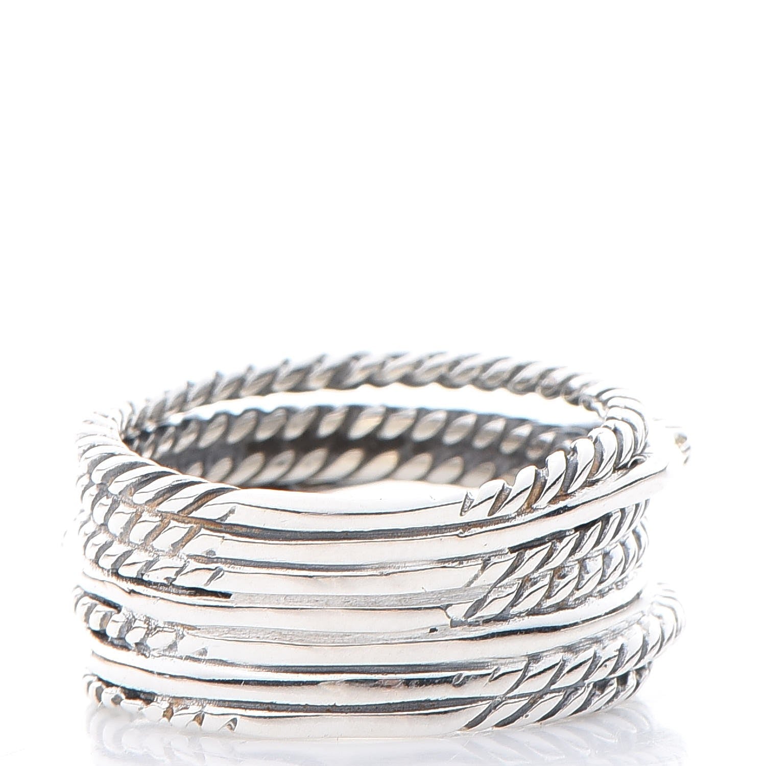 David Yurman Sterling Silver Diamond 11mm Wide Crossover Cable Ring 53.1 6.5 3 of 4