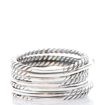 David Yurman Sterling Silver Diamond 11mm Wide Crossover Cable Ring 53.1 6.5 3 of 4