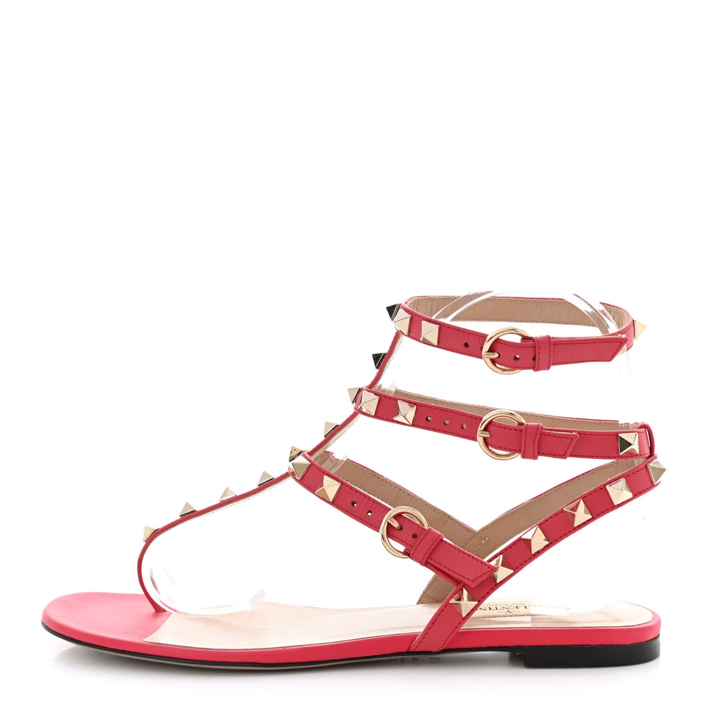 Calfskin Nappa Rockstud Ankle Wrap Flat Thong Sandals 37 Fragola