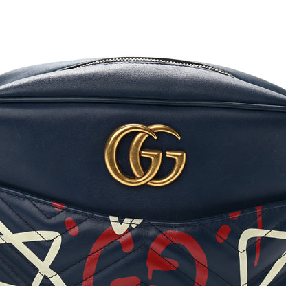 Gucci Calfskin Matelasse GucciGhost Medium GG Marmont Chain Shoulder Bag Blue Agata Hibiscus Red 10 of 14