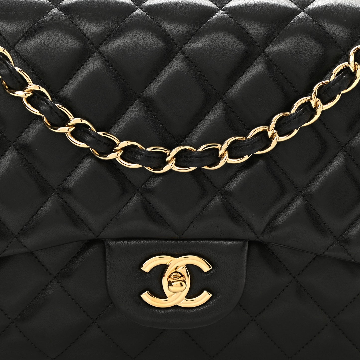 Lambskin Quilted Jumbo Double Flap Black